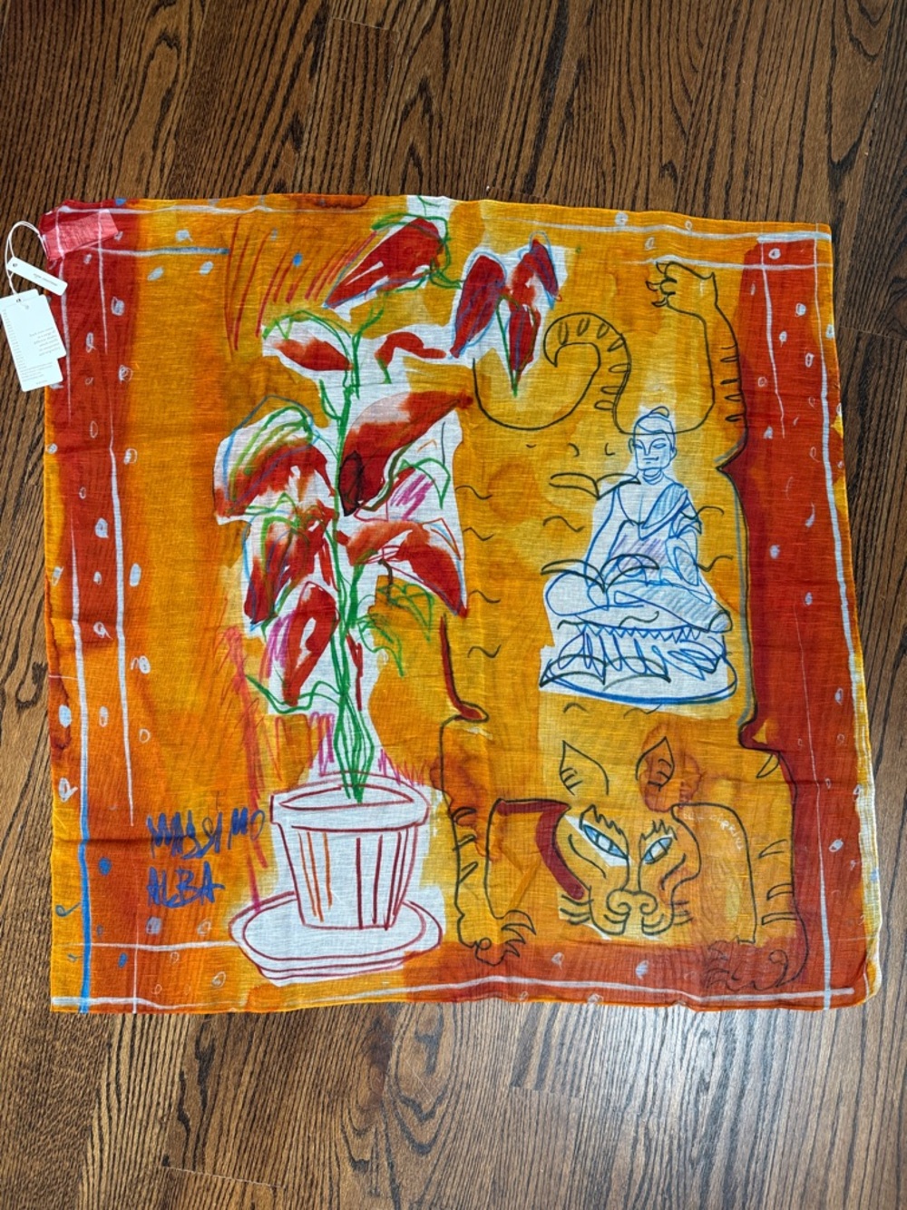 Massimo Alba x Elena Ciuprina Botanical & Buddha Print Scarf/Handkerchief